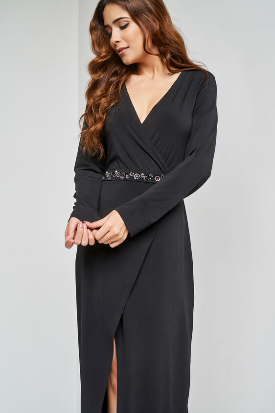 Black Long Length Flared Fit And Flare Gown, Black, image 1